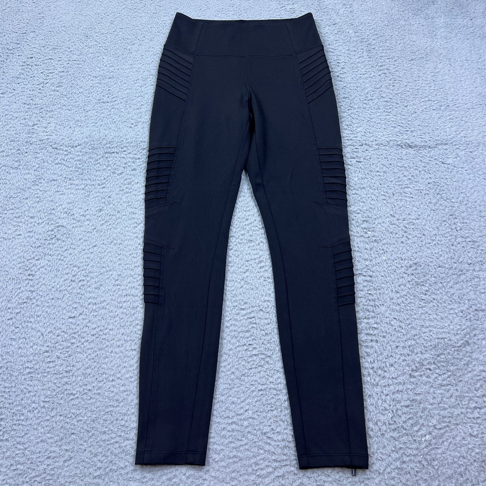 Athleta Delancey Moto‎ Tight Leggings Black High Rise S Ankle Zip Stretch Ribbed